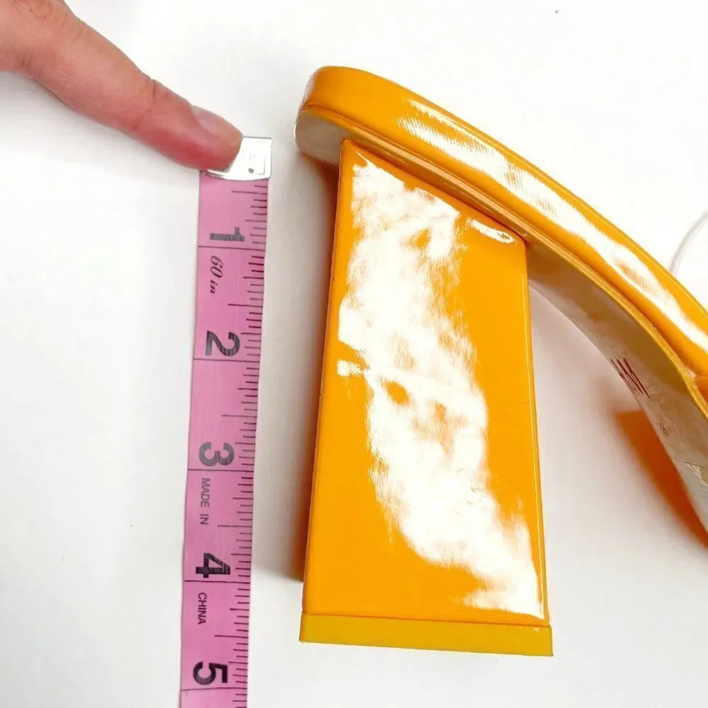 H&M Square Toe Chunky Heel Patent Mules Sandals in Yellow Orange Size 7 NEW - Picture 10 of 11